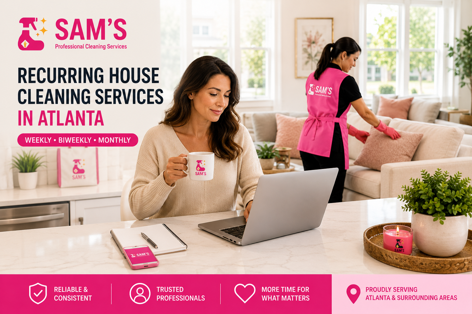 Professional recurring house cleaning services in Atlanta helping homeowners maintain a clean and organized home.