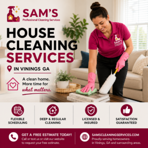 Professional cleaner dusting a home while providing house cleaning services in Vinings GA
