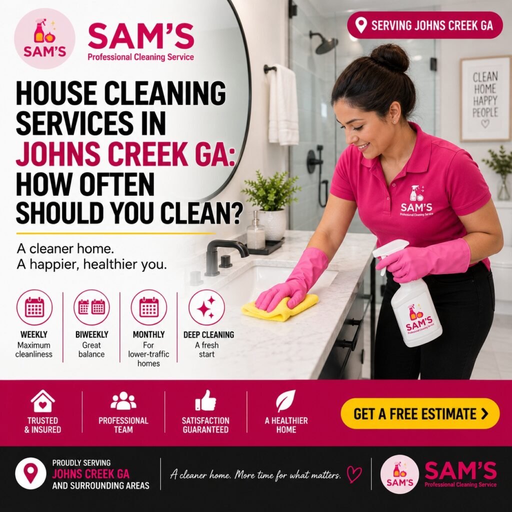 Professional cleaner cleaning a bathroom for house cleaning services in Johns Creek GA