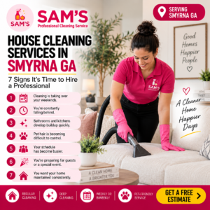 Professional cleaner vacuuming a sofa while providing house cleaning services in Smyrna GA