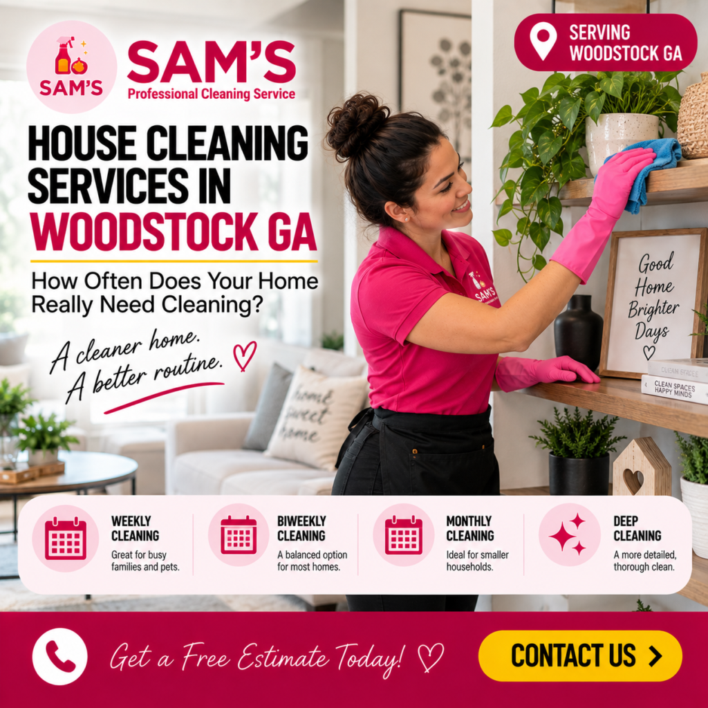 Professional cleaner dusting a shelf while providing house cleaning services in Woodstock GA