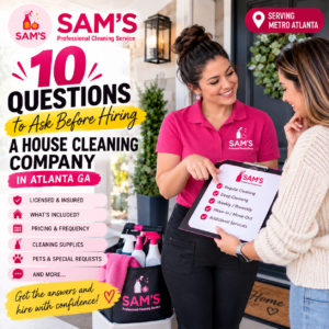 Sam’s cleaning professional discussing house cleaning services with a homeowner in Atlanta GA